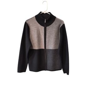 Vintage Talbots 100% Wool Colorblock Full Zip Cardigan Sweater Shacket Size M